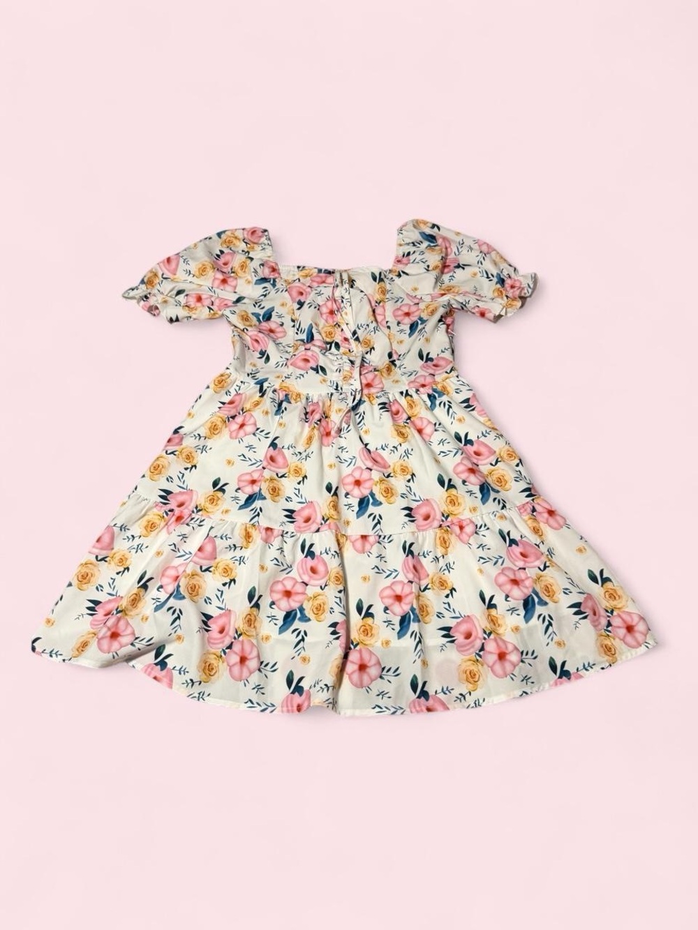 SHEIN Pink & Yellow Floral Off-Shoulder Midi Dress